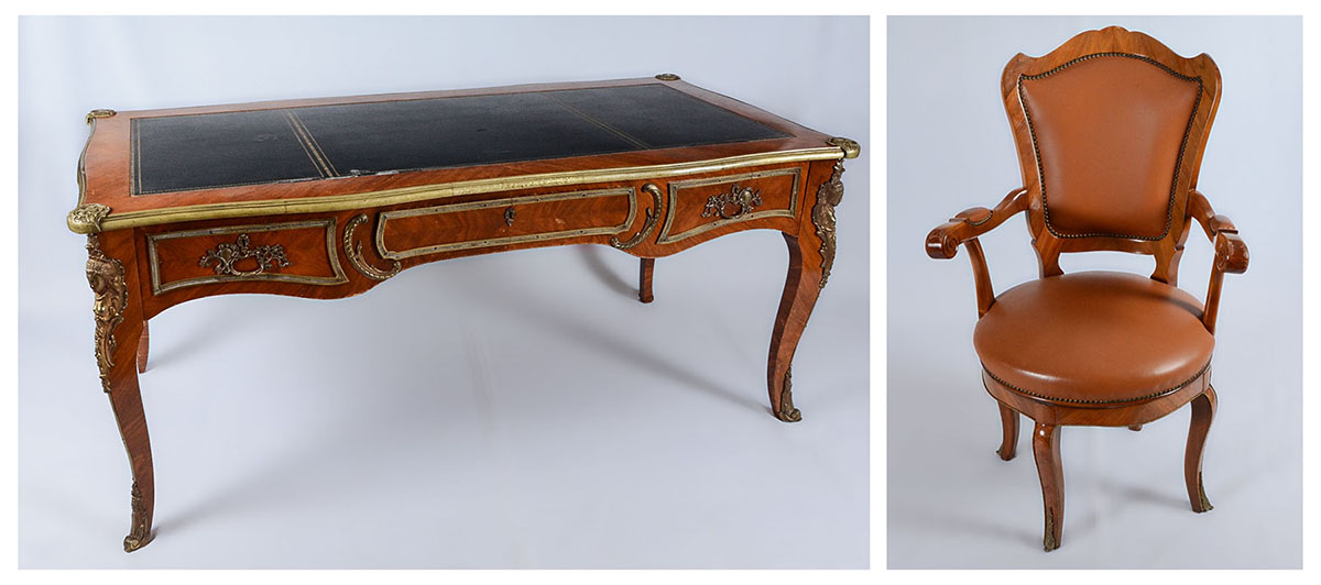 Appraisal: FRENCH LOUIS XV STYLE BUREAU PLAT AND CHAIR Serpentine top