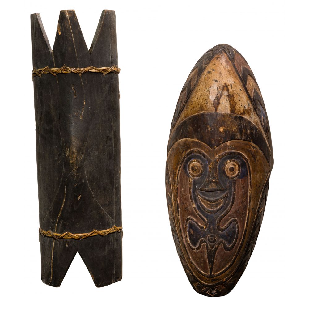 Appraisal: ETHNOGRAPHIC CARVED WOOD SHIELDS items including a New Guinea having