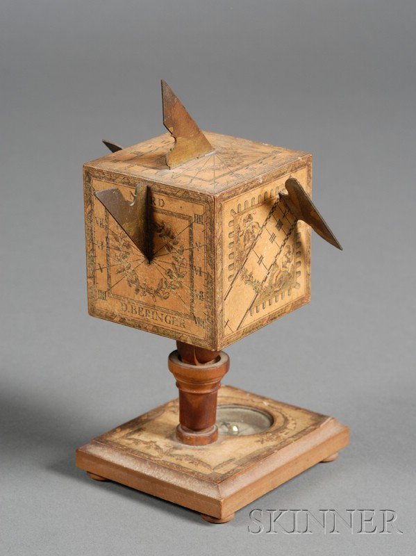 Appraisal: Wooden Polyhedral Sundial by D Beringer oak block with five