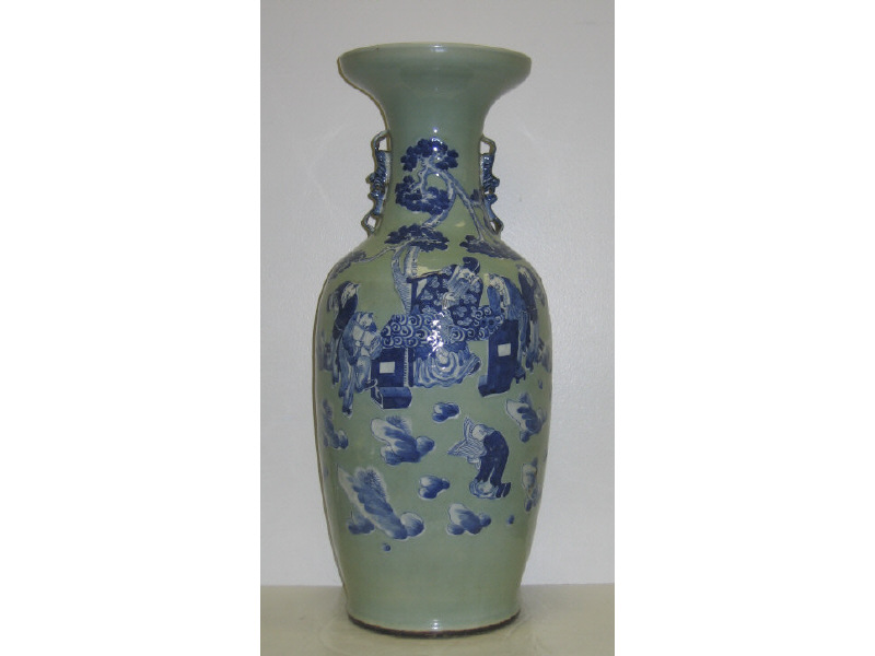 Appraisal: CHINESE PORCELAIN VASE Baluster with flaring rim applied fu-dog handles