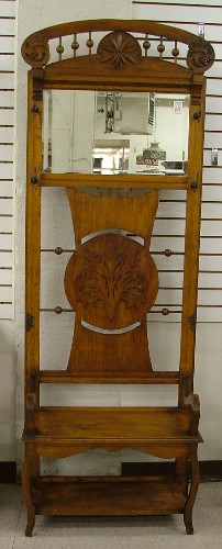 Appraisal: VICTORIAN OAK HALLSTAND American late th century with carved ball-and-stick