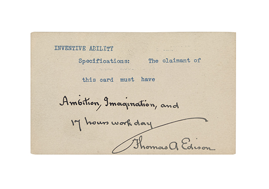 Appraisal: EDISON THOMAS A Autograph Inscription Signed Ambition Imagination and hours