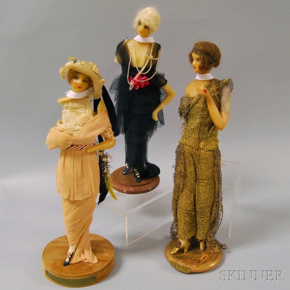 Appraisal: Three Lafitte-Desirat Wax Fashion Dolls France - the standing figures