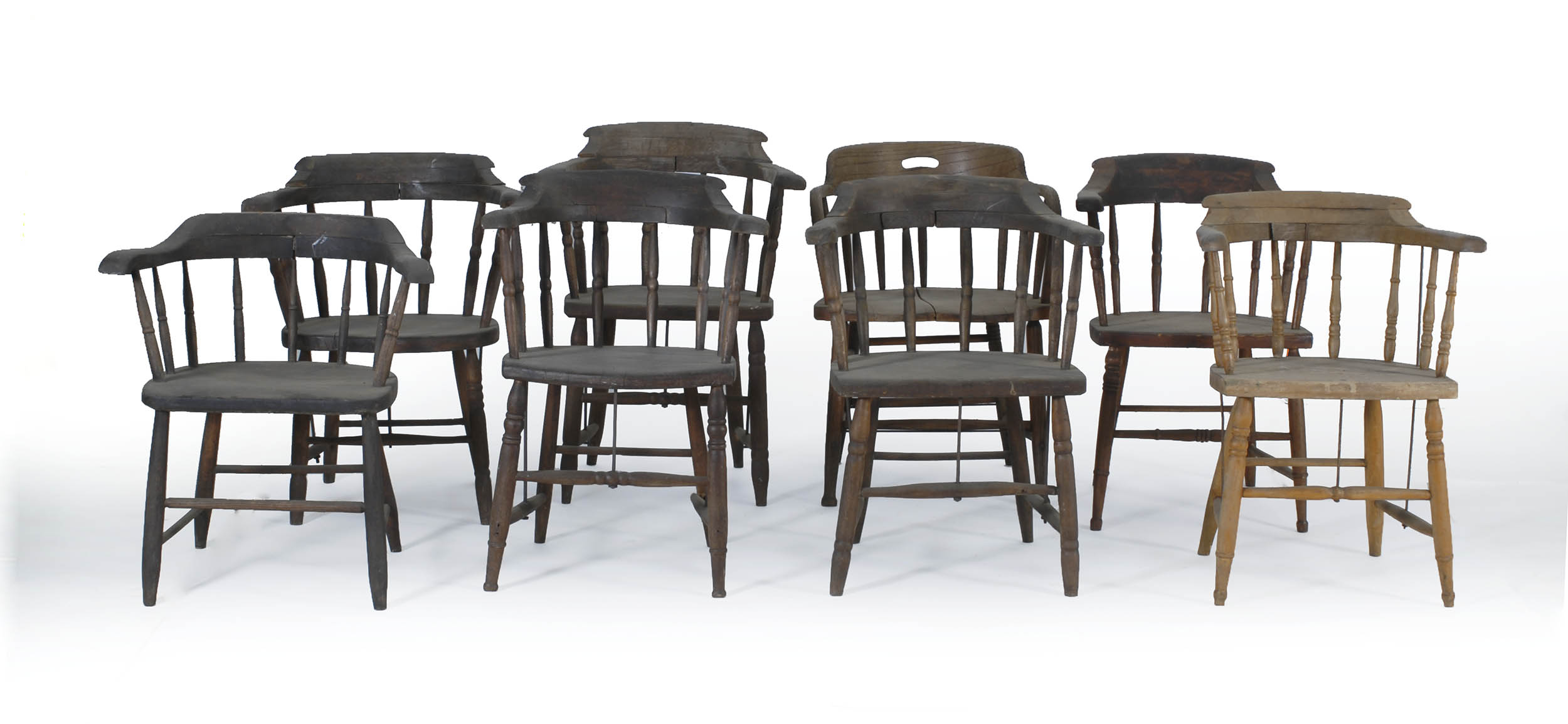 Appraisal: SET OF EIGHT ASSEMBLED TH CENTURY FIRE CAPTAIN'S CHAIRS in