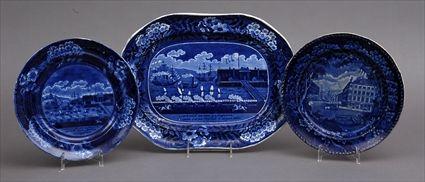 Appraisal: CLEWS BLUE TRANSFER-PRINTED PLATTER AND CLEWS PLATES LANDING OF GENERAL