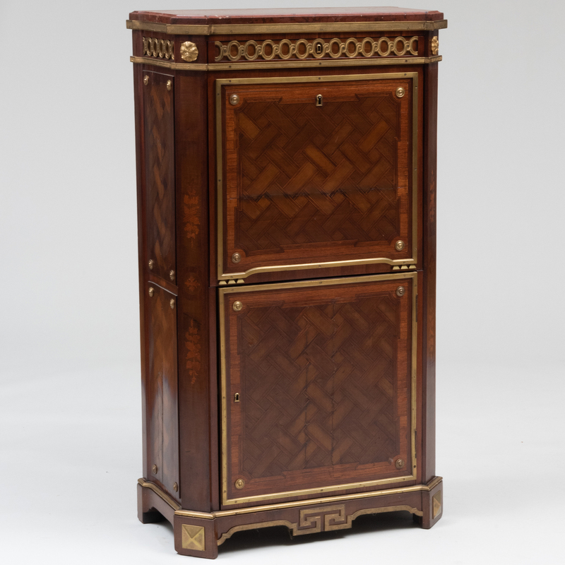 Appraisal: LOUIS XVI STYLE GILT-BRONZE-MOUNTED TULIPWOOD PARQUETRY SECR TAIRE ABATTANT ft