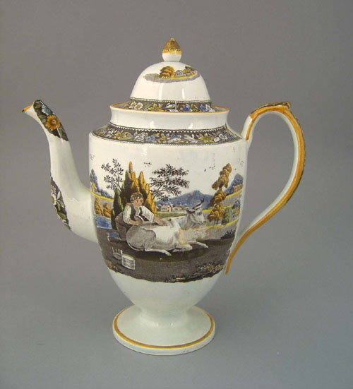 Appraisal: Salopian teapot ca with transfer decoration of a boy and