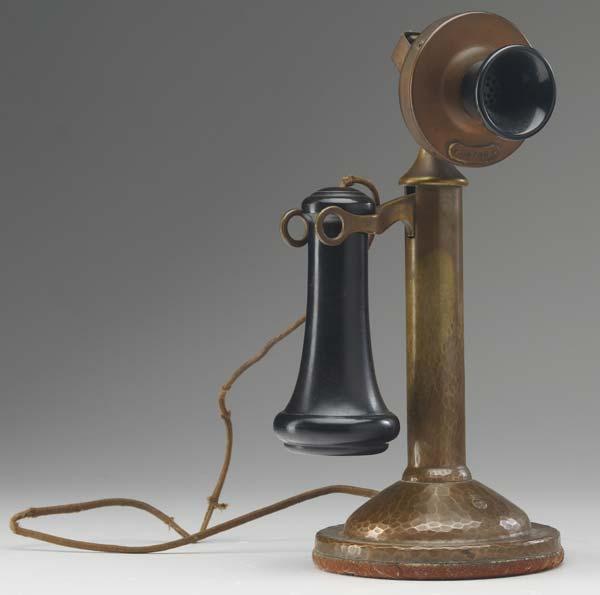 Appraisal: ROYCROFT Rare hammered copper and bakelite telephone from the Roycroft