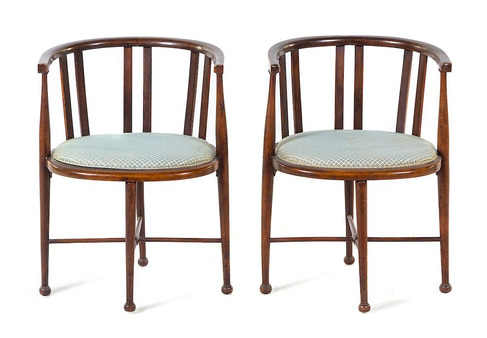 Appraisal: A Pair of Barrel-Back Armchairs LATE TH EARL A Pair