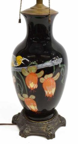 Appraisal: Reverse painted vase now fashioned as a table lamp having