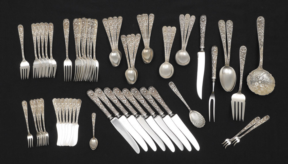 Appraisal: KIRK SONS REPOUSSE PATTERN STERLING FLATWARE Approx pieces in the