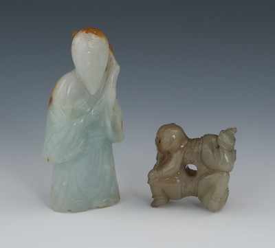 Appraisal: A Chinese Jadeite Figure and Hardstone Carving Consisting of a