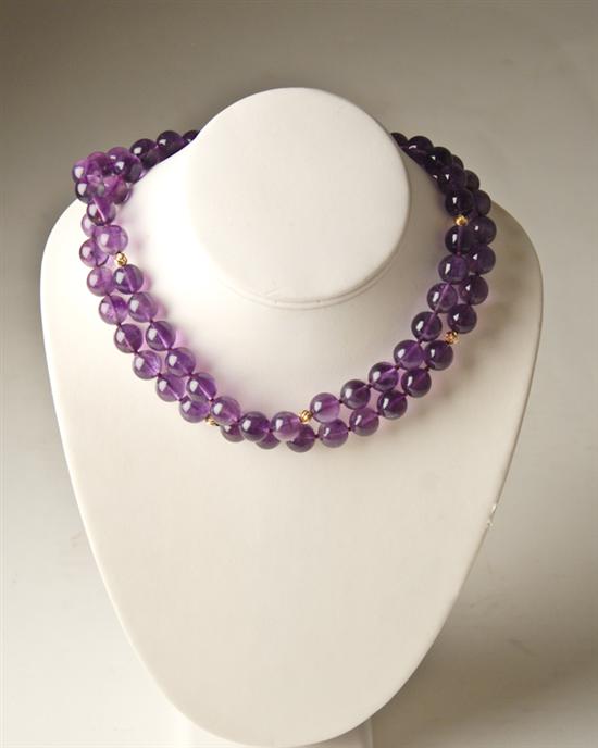 Appraisal: An Amethyst and Yellow Gold Bead Necklace long