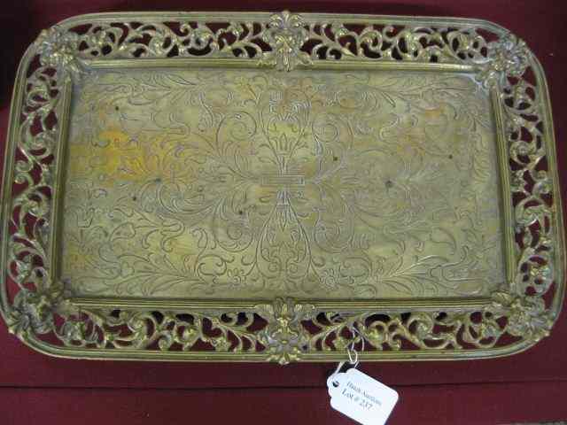 Appraisal: Victorian Brass Dresser Tray fancy penwork '' x '' footed