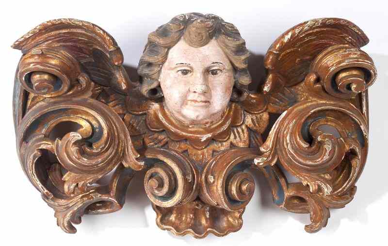 Appraisal: Antique Continental Architectural Carving th century or earlier winged cherub's