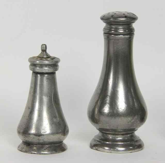 Appraisal: Two pewter casters of baluster form circa Literature Peter Hornsby