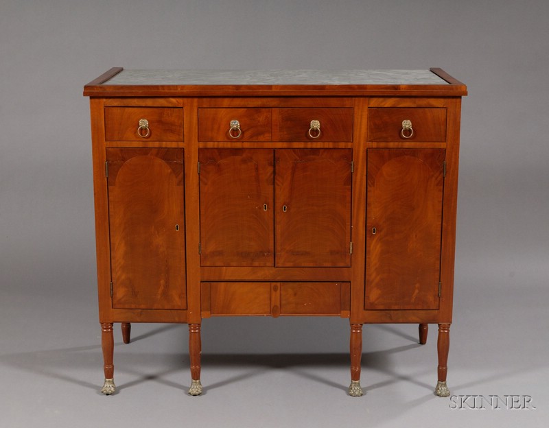 Appraisal: Diminutive Federal Mahogany and Mahogany Veneer Marble-top Sideboard New York