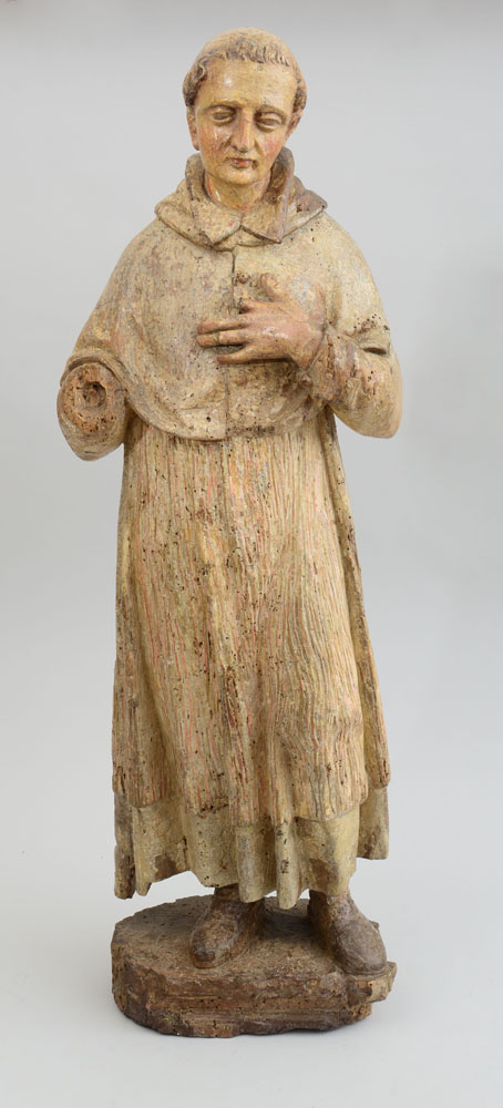 Appraisal: ITALIAN RENAISSANCE CARVED AND PAINTED WOOD FIGURE OF A MONK