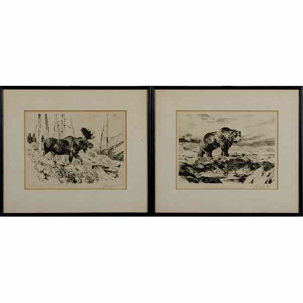 Appraisal: Carl Rungius American - Pair of Etchings A pair of