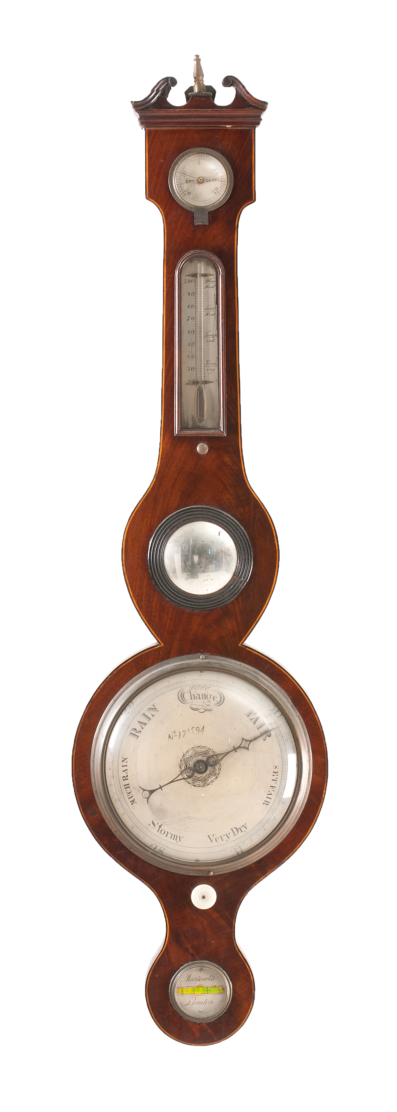 Appraisal: WHEEL-TYPE BAROMETER Late th CenturyBy Martinelli With hydrometer and thermometer