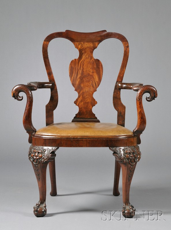 Appraisal: Mid-Georgian Style Carved Mahogany Library Chair early th century shaped