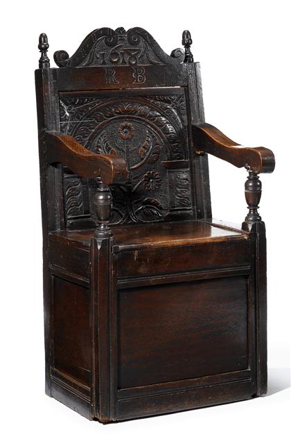 Appraisal: Charles II carved oak armchair cheshire th century The arched