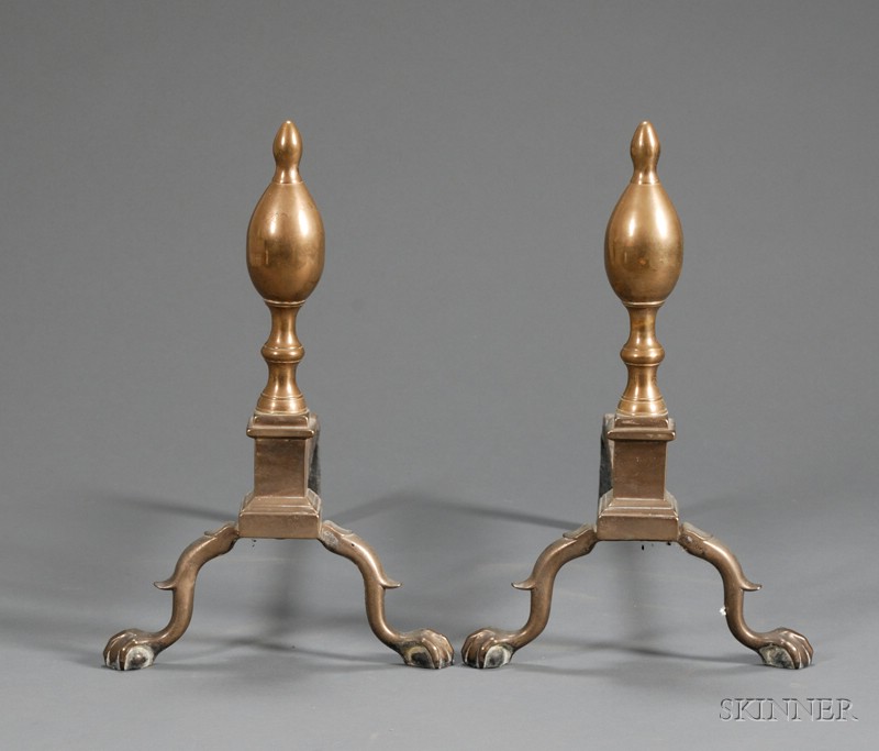 Appraisal: Pair of Chippendale Brass and Iron Double Lemon-top Andirons America