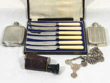 Appraisal: A small silver hipflask Birmingham together with another unmarked tests