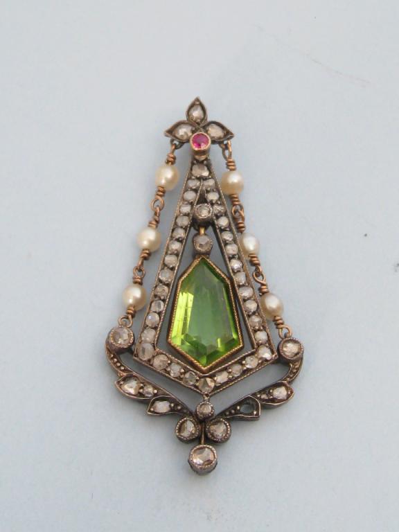 Appraisal: A late th Century Peridot and Diamond Pendant the central