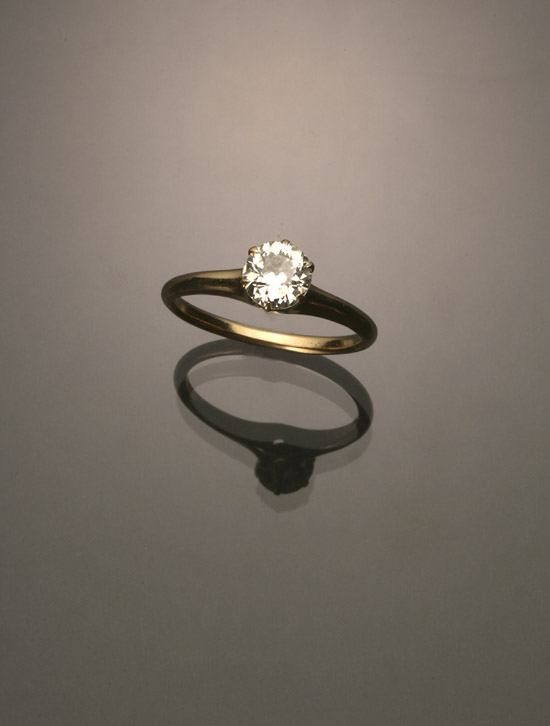 Appraisal: -Karat Yellow-Gold Solitaire Diamond Ring Set with one old mine-cut