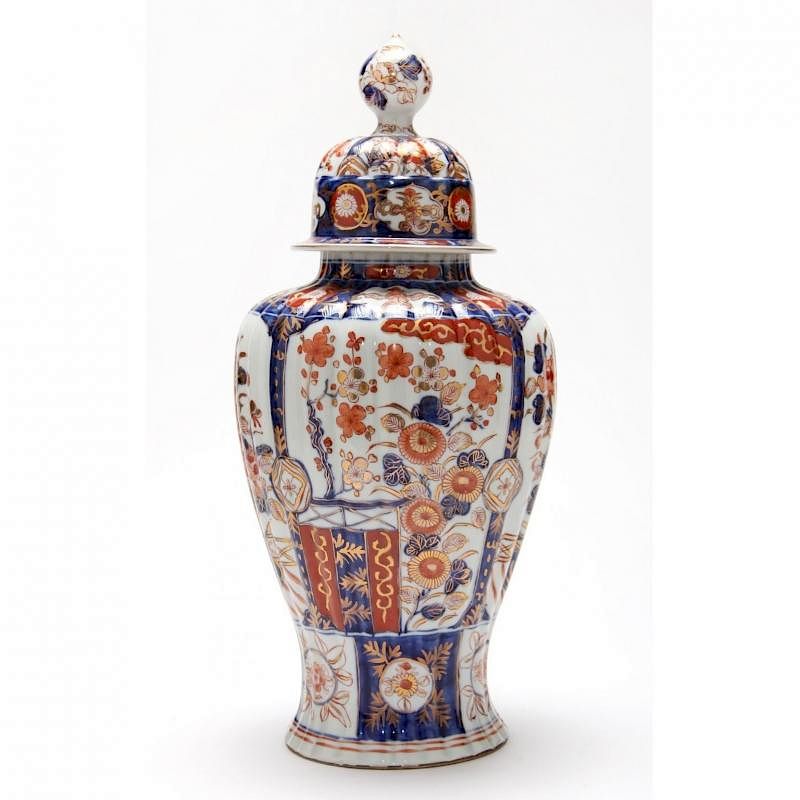 Appraisal: Large Japanese Imari Covered Urn th century lobed body and