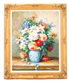 Appraisal: American School Still Life with Lilies Oil American School th