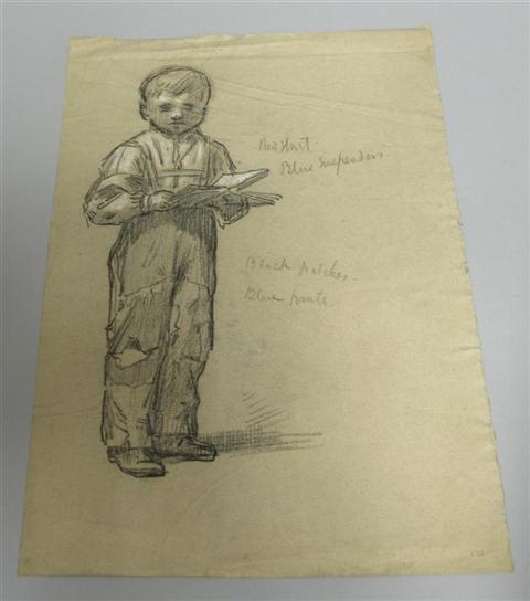 Appraisal: AMERICAN TH CENTURY YOUNG BOY HOLDING A BOOK Charcoal and