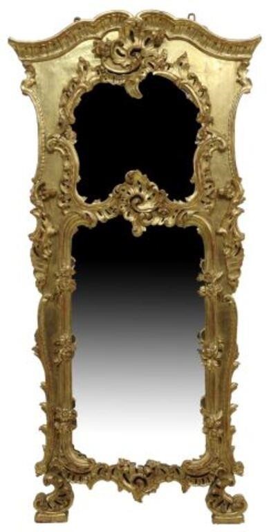 Appraisal: Large Louis XV style giltwood mirror carved rocaille foliate and