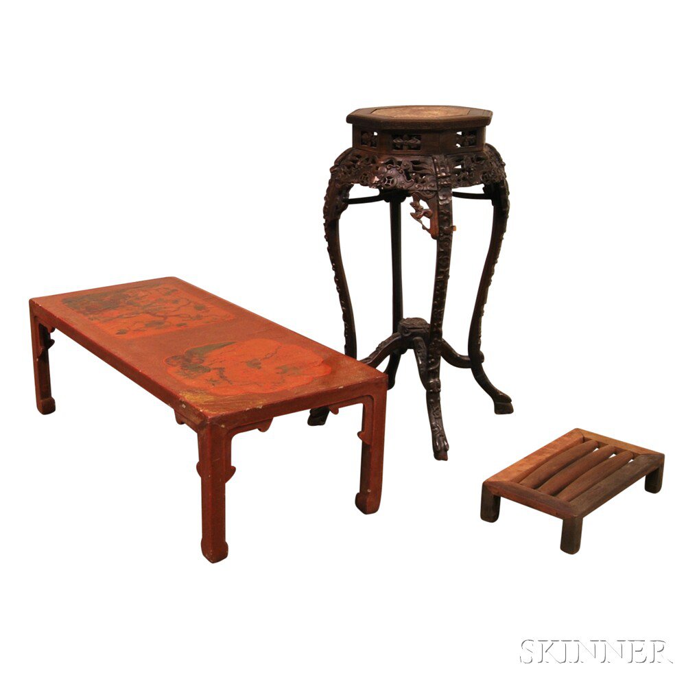 Appraisal: Three Asian Items a lacquered stand with rectangular top finely