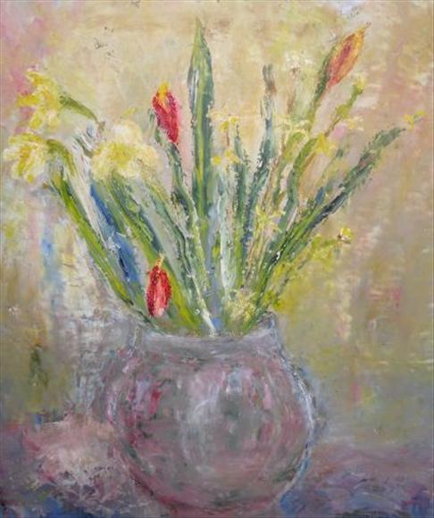 Appraisal: Sylvia Levine - Still life of flowers in a terracotta