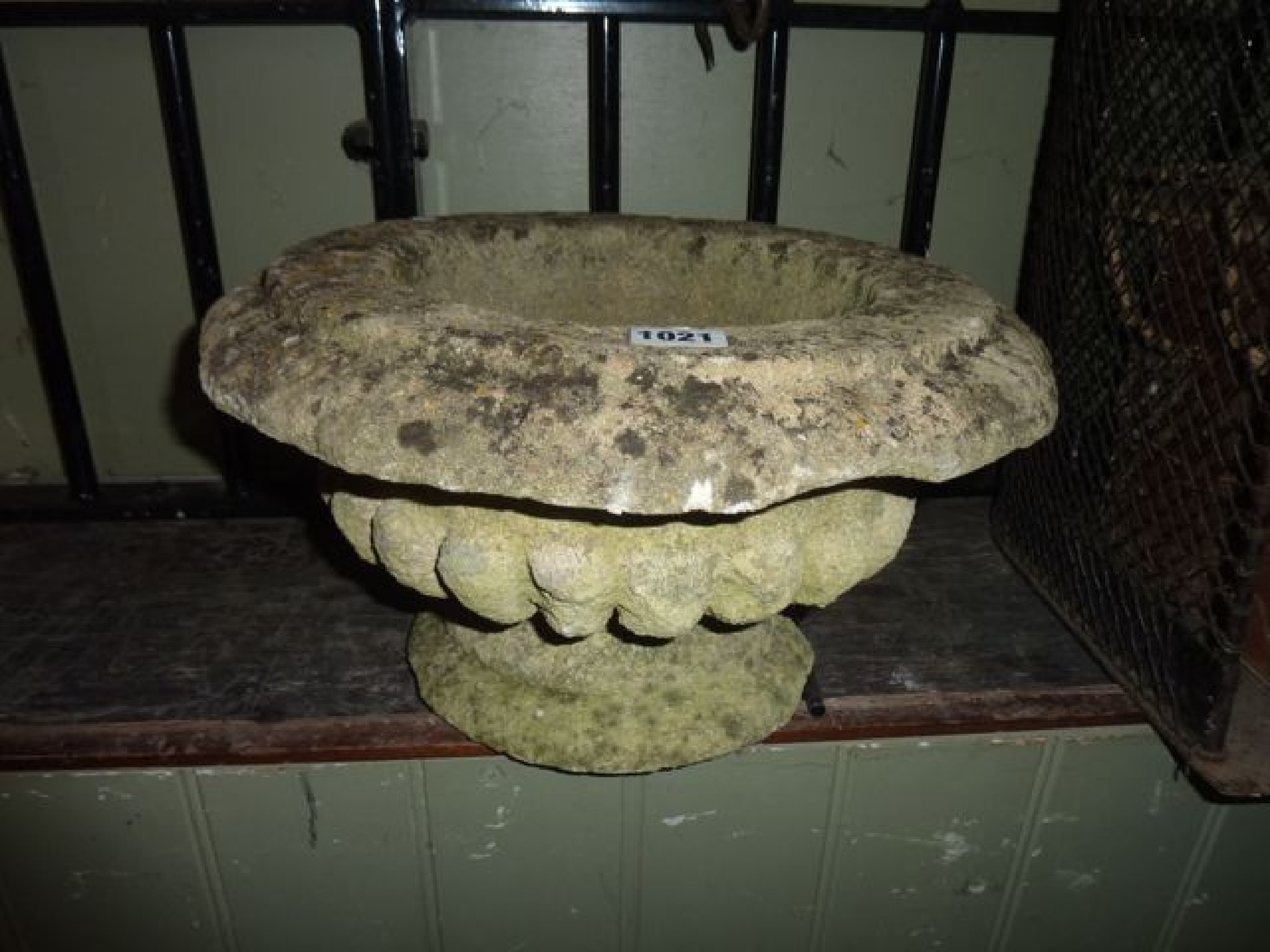 Appraisal: An early th century limestone garden urn of fluted form