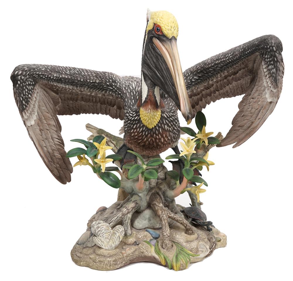 Appraisal: BOEHM BROWN PORCELAIN 'PELICAN WITH MANGROVE'Boehm Brown 'Pelican with Mangrove'