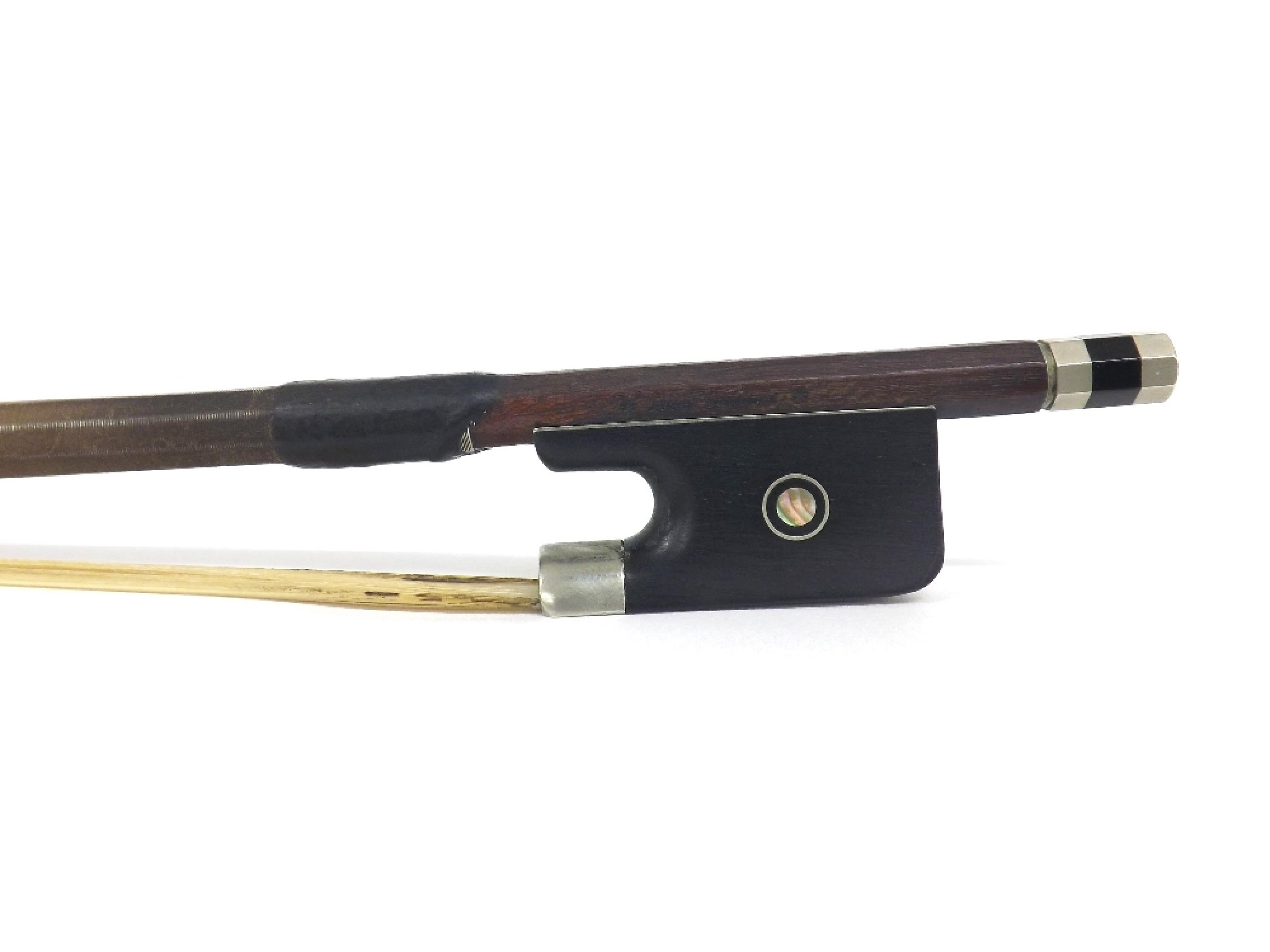 Appraisal: Nickel mounted violoncello bow stamped Josef Sandner the stick octagonal