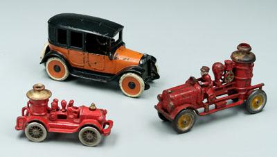 Appraisal: Three cast iron vehicles Arcade sedan with driver in old