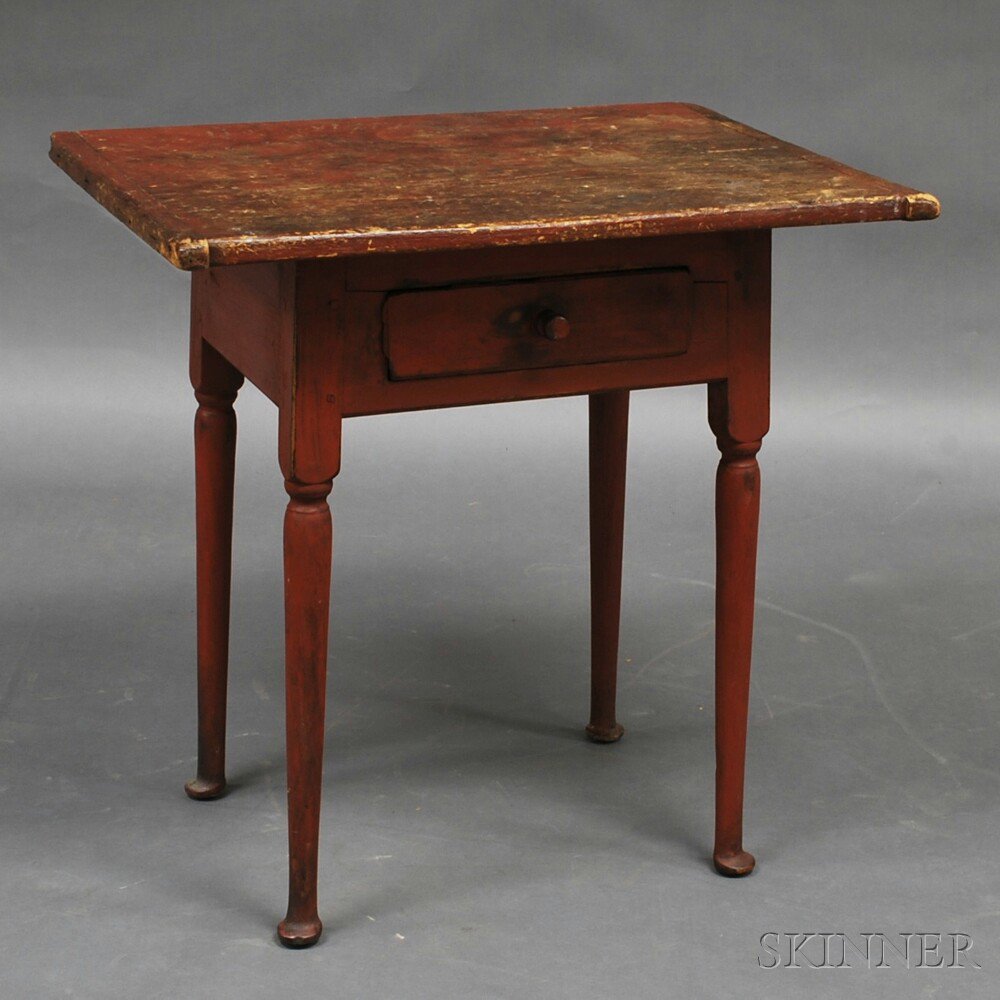 Appraisal: Queen Anne Red-painted One-drawer Tea Table New England th century