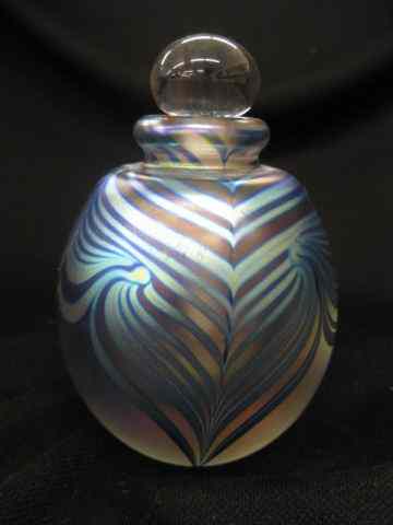 Appraisal: Eickholt Art Glass Perfume Bottle iridescent pulled feather design signed