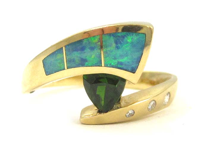 Appraisal: OPAL DIAMOND AND CHROME DIOPSIDE RING with opal inlay three