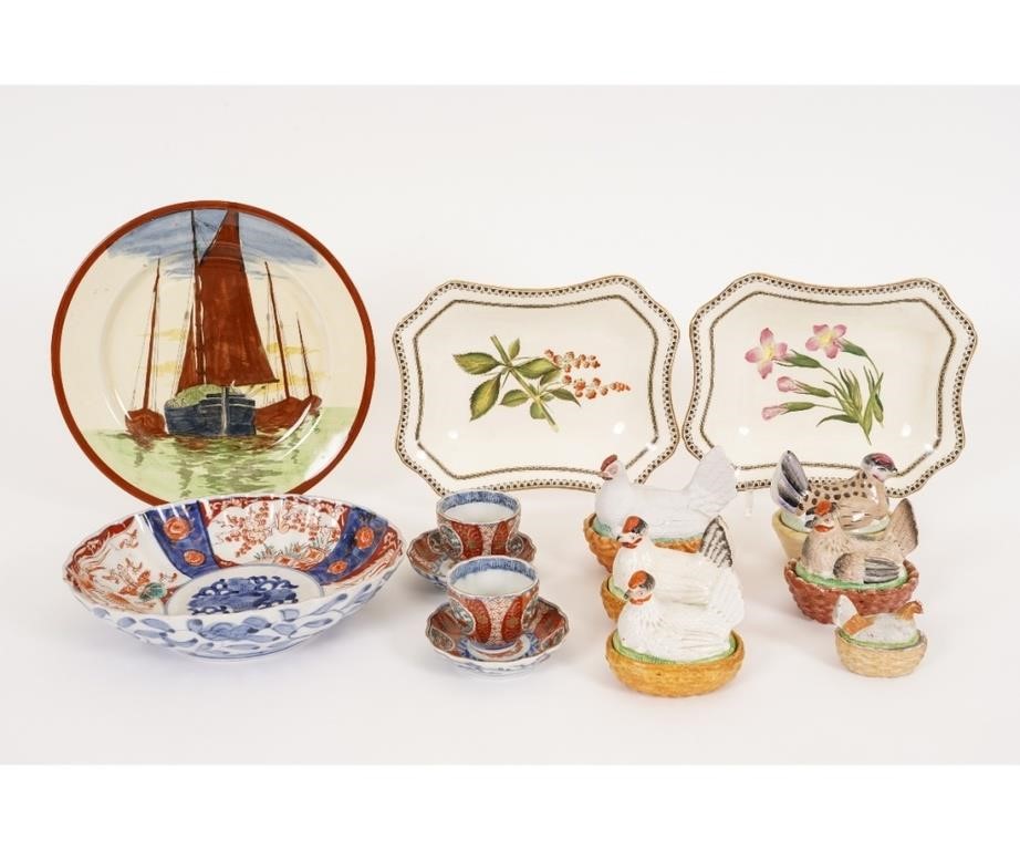 Appraisal: Six Staffordshire hen-on-nests Royal Doulton ship plate Imari vase and