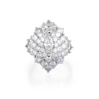 Appraisal: A Diamond Cluster Ring Featuring a centered marquise-cut diamond weighing