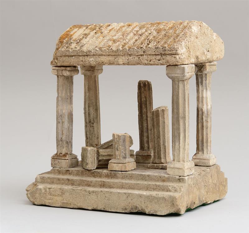 Appraisal: GRAND TOUR LIMESTONE MODEL OF A GREEK TEMPLE The triangular