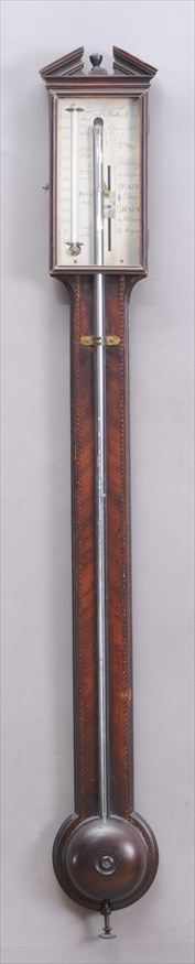 Appraisal: GEORGE III INLAID MAHOGANY STICK BAROMETER Singed J Testi no