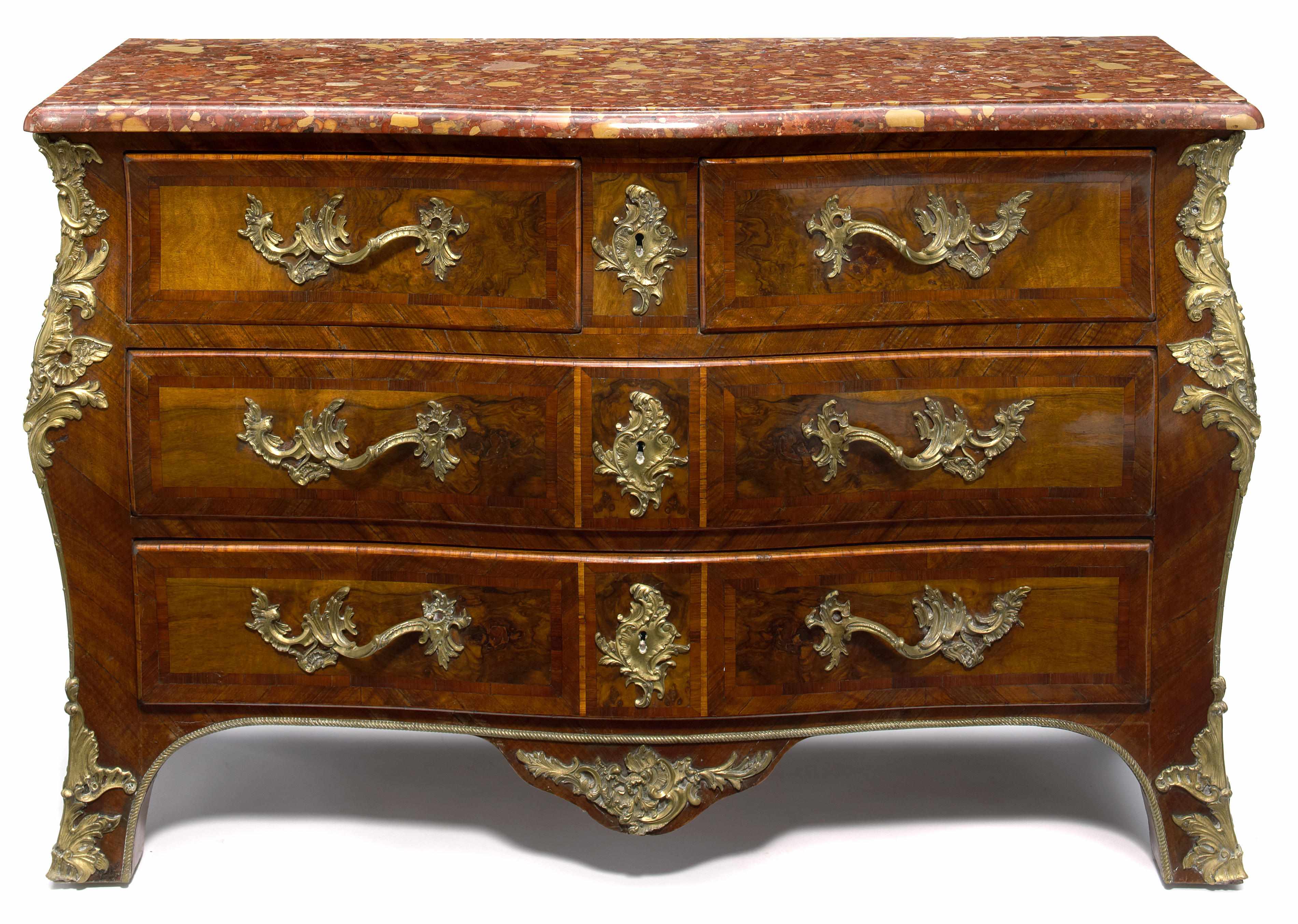 Appraisal: A Louis XV gilt bronze mounted walnut commode incorporating antique