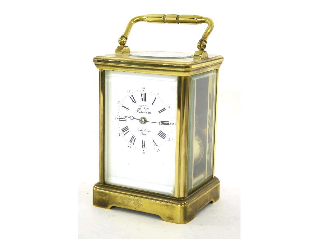 Appraisal: L'Epee brass carriage clock striking on a gong high