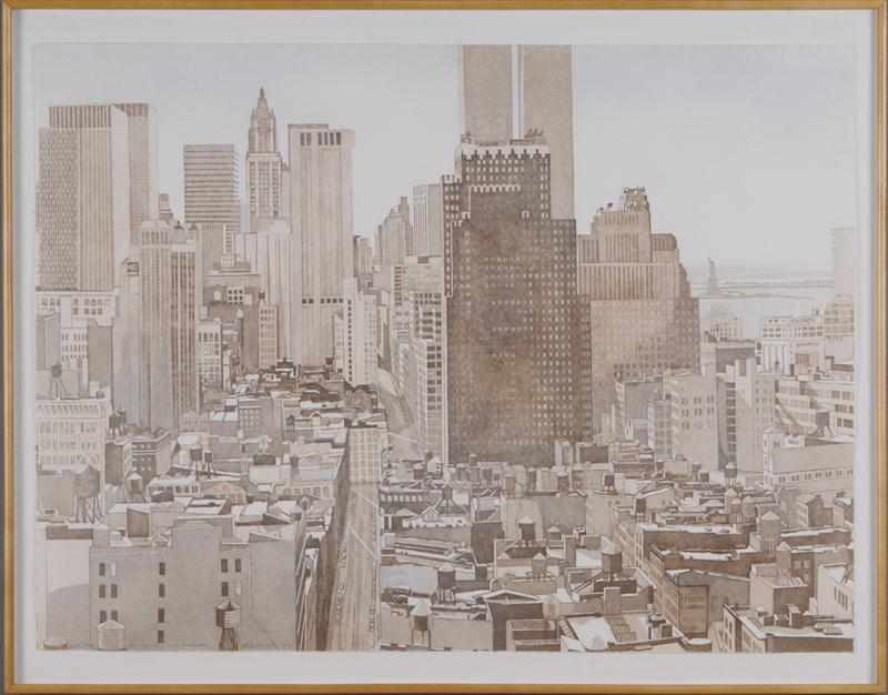 Appraisal: PHILIP PEARLSTEIN b VIEW OVER SOHO Aquatint on paper signed